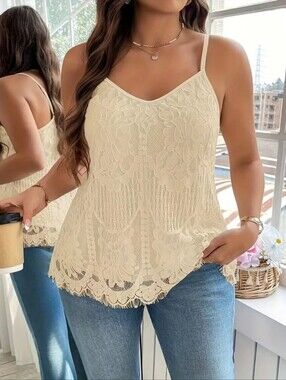 Lace V-Neck Cami Tank Top-Available in White And Cream , Multiple Sizes